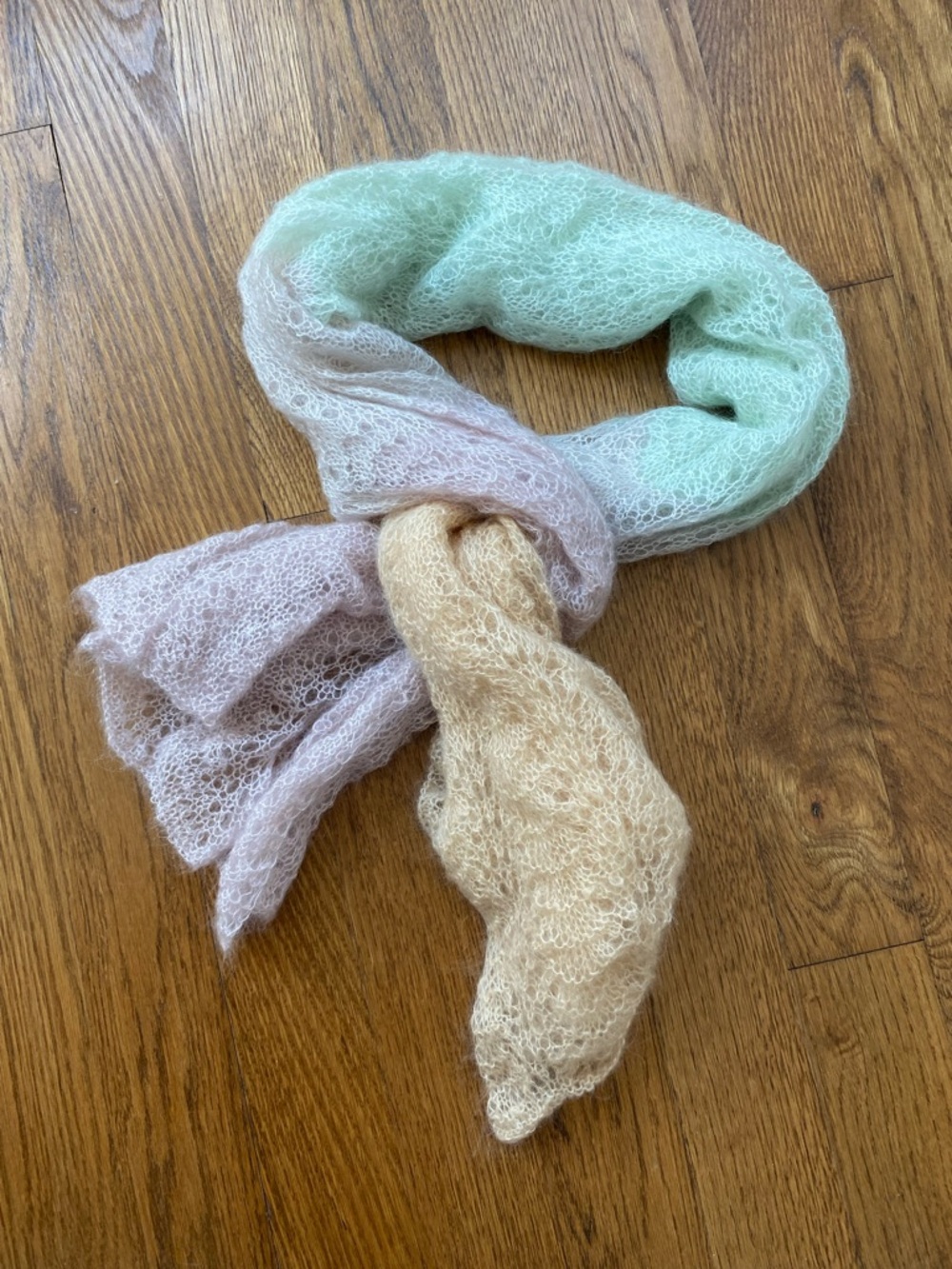 Pastel Gradient Lightweight Mohair Scarf - Mint, Lavender, Beige